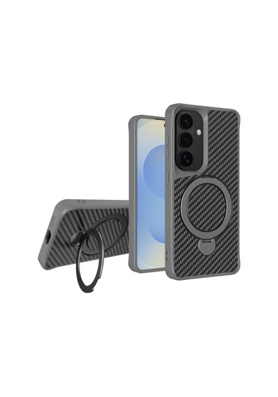 Teleplus Samsung Galaxy Uyumlu  S26 Plus Kılıf Karbon Fiber Magsafeli 360 Dönerli Standlı Alp Kapak Gri