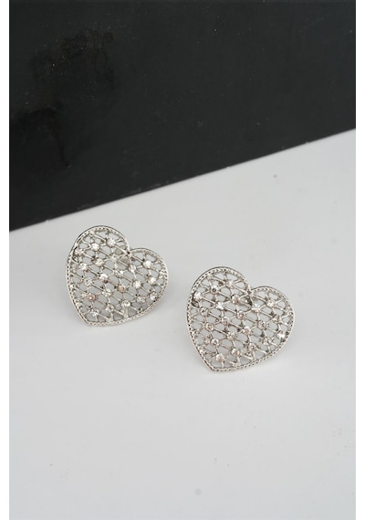 Byzeynaaksesuar Kadın Kalp Figürlü 2.5 CM Zirkon Taşlı Küpe Çok Renkli