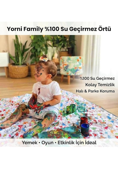 Su Geçirmez Yer/masa Örtüsü, Aktivite, Yemek Ve Oyun İçin, Doğa Dostu Ve Çevreci, Ekoteks Sertifikalı,%100 Polyester, Family, 150x100cm, Dikdörtgen