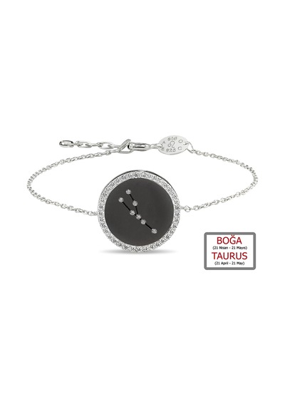 Kuyumcudukkanı Zirkontaşlı"boğa Burcu"bileklik-50283-taurus-blk Siyah - Beyaz