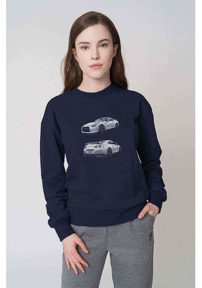 Nissan Gt R Baskılı Indigo Mavi Kadın Sweatshirt