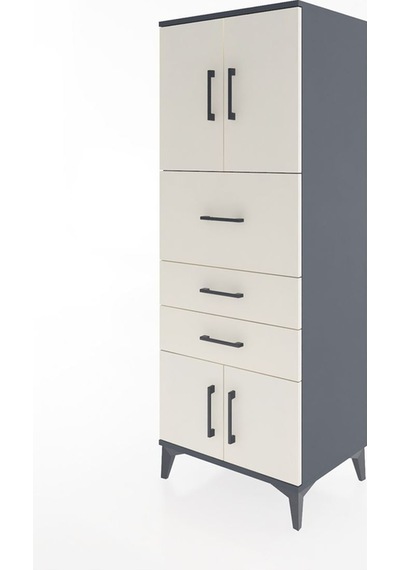 Hyperion Dolap 2 Raflı 3 Çekmeceli 4 Kapaklı 60x44x163 Antrasit-aytaşı Antrasit