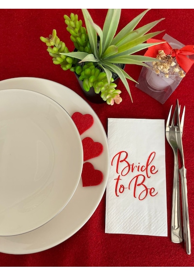 Kırmızı Yaldızlı Beyaz Bride To Be Peçete 16 Lı