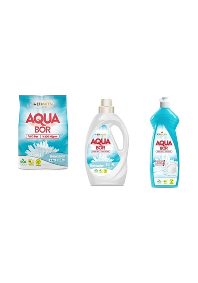 Aquabor Doğal Mineralli 4 Kg Beyaz + Sıvı Beyaz + Elde Bulaşık 3 Lü Set