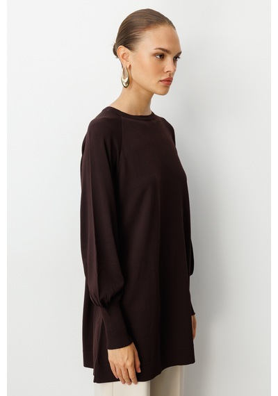 Mizalle Premium Rayon Balon Kol Kahverengi Triko Kazak Kahverengi