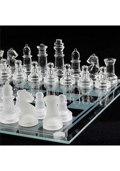 Senon Glass Chess Cam Satranç Takımı Kullanışlı Dekoratif Şık Hediyelik 35x35 Cm