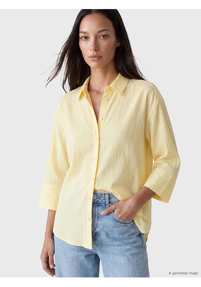 Lcw Everyday Sarı Çizgili Oversize Armürlü Kadın Gömlek