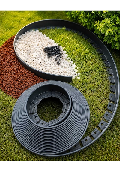 Esnek Çim Sınırlayıcı 5 Metre Çim Ayracı Bahçe Bordürü + 10 Sabitleme Çivisi Siyah