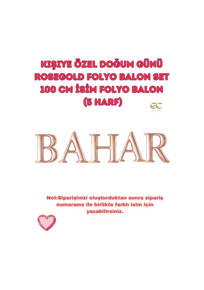 Kişiye Özel Doğum Günü Folyo Balon Set 76 Cm İsim Folyo Balon 5 Harf Rose Gold Pembe