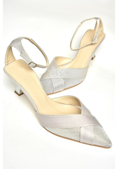Fox Shoes U654074204 Gümüş Kumaş İnce Topuklu Kadın Ayakkab Gümüş