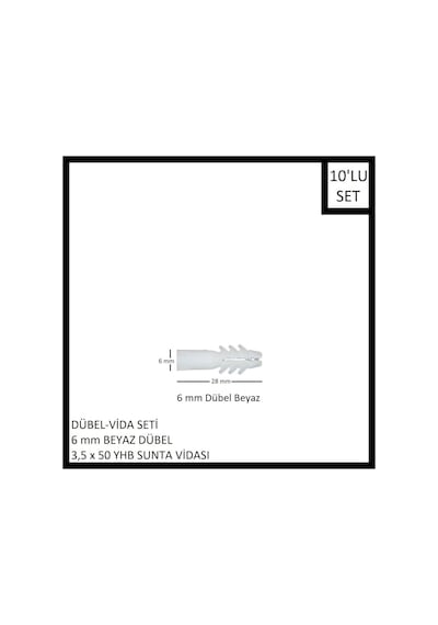 Dübel-vida Seti, Beyaz Dübel 6 Mm, 3,5x50 Yhb Sunta Vidası, 10 Adet
