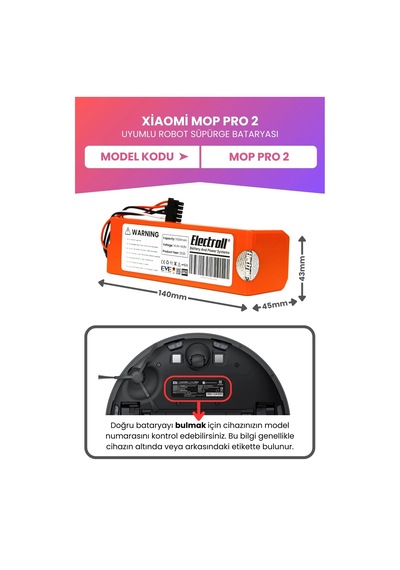 Xiaomi Mop Pro 2 Uyumlu Batarya Maksimum Kapasite 7000mah Pil