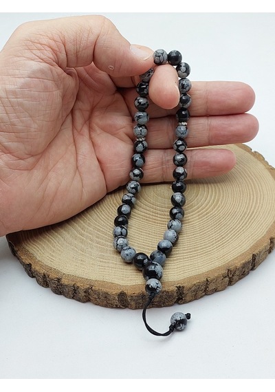 Kar Tanesi Obsidyen Taşı 33lük Özel Tasarım Tesbih 8mm 5640 Çok Renkli