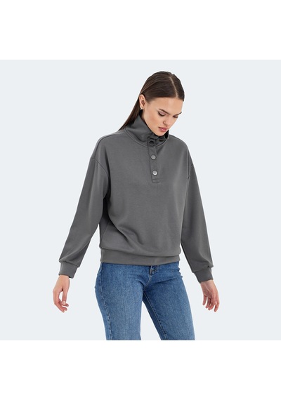Slazenger VIDAL Oversize Kadın Dik Yaka Oversıze Koyu Gri Sweatshirt