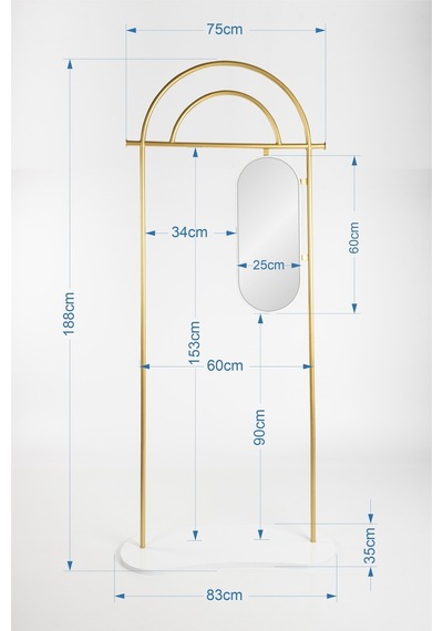Metal Ayaklı Askılık Aynalı Konfeksiyon Askılığı Gold Elbise Askılığı Kıyafet Askılığı Sunta Ayak Gold