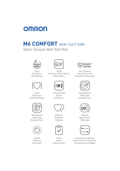 Omron M6 Comfort AFib HEM-7380-E Koldan Ölçer Tansiyon Aleti