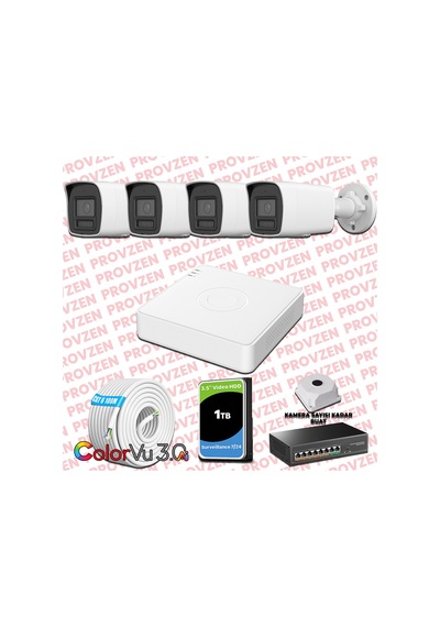 Provzen Hikvision 4 Kameralı 4mp Ip Colorvu 3.0 Güvenlik Sistemi Aı İnsan Araç Algılama Mikrofon Ve Işıklı Alarm
