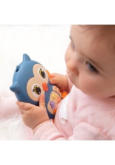 Hayvan Sesleri Çıkaran Işıklı Müzikli Baykuş Modelli İnteraktif Bebek Eğitici Tuşlu Oyuncak - Mavi