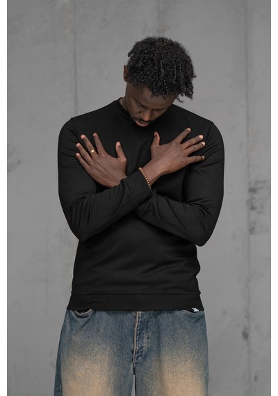 Fbı Slimfit Modal Kumaş Baharlık Sıfır Yaka Likralı Sweatshirt Siyah