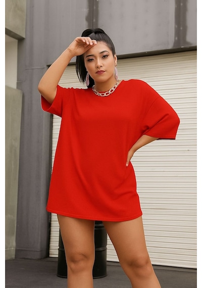Benroma Düz Oversize Unisex Tişört Ycb2 Kırmızı