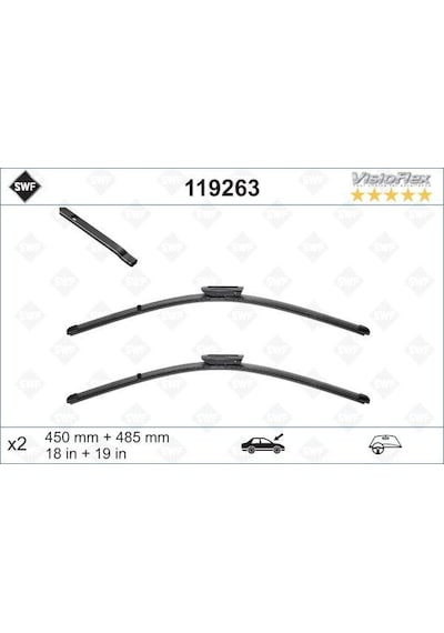 Silecek - 253 - 45 48.5 X2 Flatblade Mini R55 12 R56 10 F56 13 R57 10 R58 11 - Edntrend - R59 12