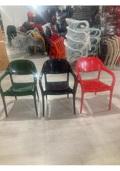 Siyah Parlak Renk Bahçe Plastik Sandalye 4 Adet Paket