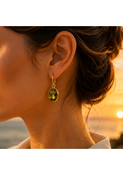 Riody Atelier No.01 Yeşil Doğal Taş Gold Ayarlanabilir Küpe Boho Resort Style Rose Gold - Sarı