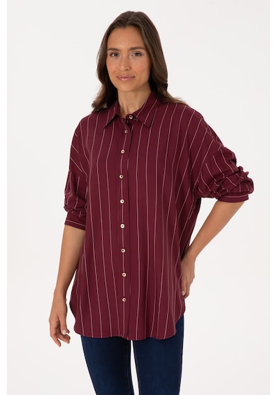 U.S. Polo Assn. Kadın Bordo Çizgili Uzun Kollu Gömlek 50308768-VR177