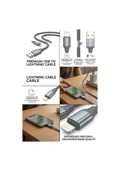 3.4a Usb To Apple Uyumlu iPhone Lightning Silikon Hızlı Şarj Ve Data Aktarım Kablosu 1 Metre Gri Mt2432