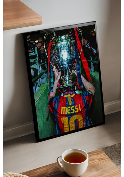 Lionel Messi Siyah Ahşap Çerçeveli Poster, Dekoratif Futbol Duvar Tablosu