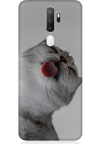 Oppo A5 2020 Uyumlu Dilini Çıkaran Kedi Desenli Silikon Kılıf