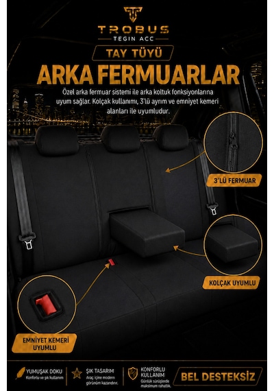 Hyundai Elantra 2011 Sonrası Uyumlu Nergis Siyah Ortopedik Tay Tüyü Koltuk Kılıfı
