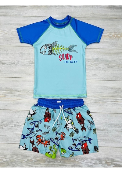 Deniz Şortu Ve Tshirtlü Ikili Takım Çocuk Plaj Beyaz - İndigo