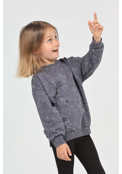 Kız Çocuk Relax Fit Bisiklet Yaka Düşük Omuz Baskılı Yırtmaçlı Sweatshirt - 2 İplik Füme Melanj Kız Çocuk Relax Fit Bisiklet Yaka Düşük Omuz Baskılı Yırtmaçlı Sweatshirt - 2 İplik Füme Melanj