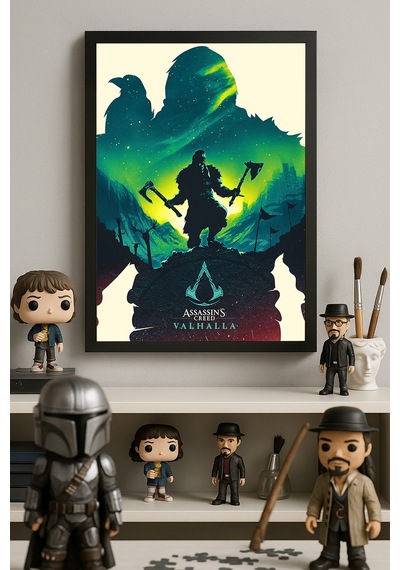 Assassin's Creed Valhalla Siyah Ahşap Çerçeveli Poster, Dekoratif Oyun Duvar Tablosu