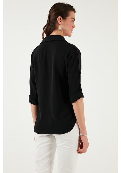 Lela Oversize Fit Önü Kısa Arkası Uzun Truvakar Kol Bayan Gömlek 5866116 Siyah