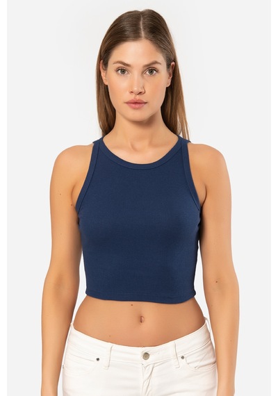 Türen Kadın Fitilli Crop T-shirt 3404/lacivert 001