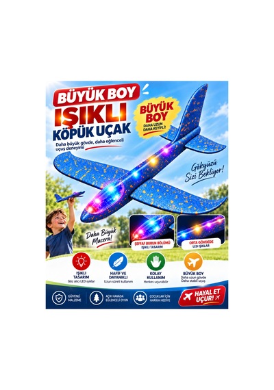 Led Işıklı Köpük Uçak Oyuncak -büyük Boy Hafif Ve Dayanıklı Eva Köpük Kolay Kurulum Açık Hava Çocuk Oyuncağı Mavi - 921717685