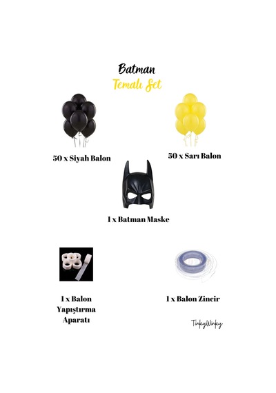 Batman Temalı Doğum Günü Balon Zinciri  100 Adet Balon ve Batman