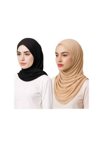 Aldaiyr 2 Adet Krep Şal Siyah Bej