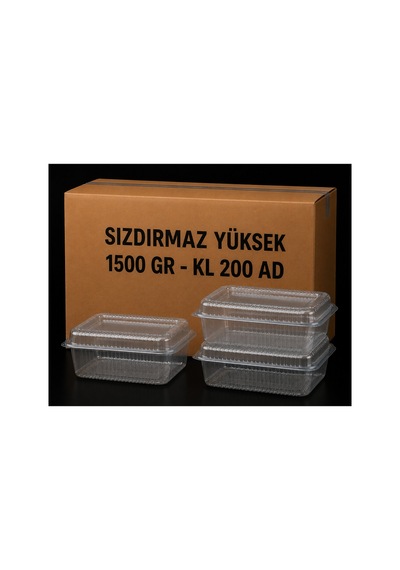 1500 Gr Yüksek Sızdırmaz Kap 200 Adet Şeffaf Plastik Gıda Kabı - 913472038