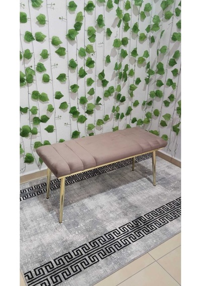 Özcan Metal Gold Metal Ayaklı Metal Kasalı Bench Mutfak Salon Antre Yatak Odası Balkon Puf Bank Kahverengi