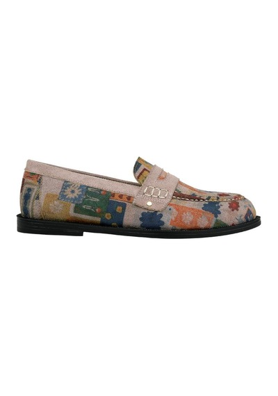 Kadın Vegan Deri Krem Loafer - Anatolian Patterns Tasarım Çok Renkli