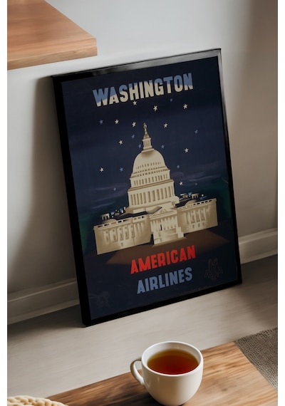 Washington Siyah Ahşap Çerçeveli Poster, Dekoratif Seyahat Duvar Tablosu