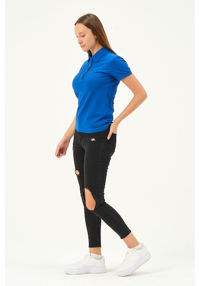Msw Kadın Kısa Kollu Regular Fit Polo Yaka T-shirt Sax