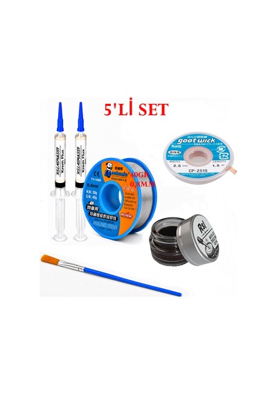 Lehimleme Seti 0,8 Mm 40 Gr Lehim Teli 2 Li Flux Cp-2515 Lehim Fitili Havya Ucu Temizleme Kremi Fırça Seti St15