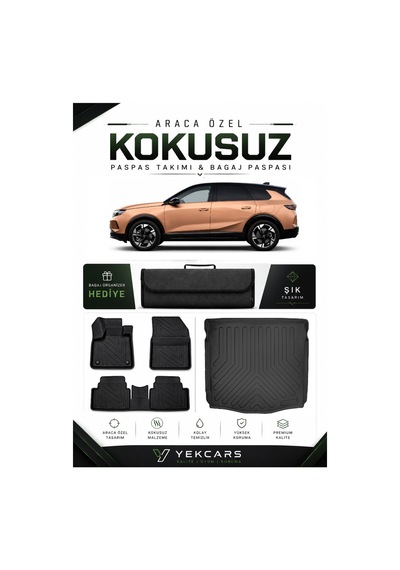 Opel Grandland Phev 2026 Model Aracınıza Özel 4d Kauçuk Paspas Takımı Ve Üst Bagaj Havuzu