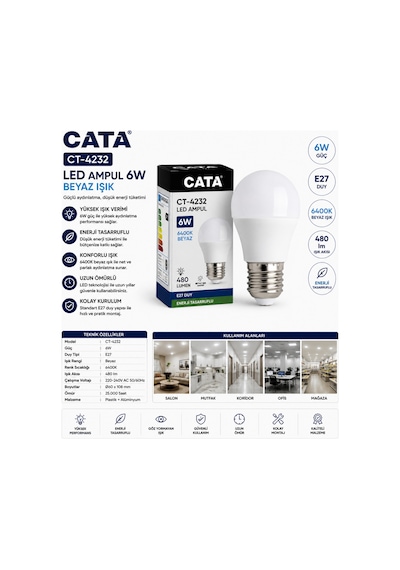 Ct-4232 Led Ampul 6w Beyaz 6400k E27 Enerji Tasarruflu Ampul Tekli