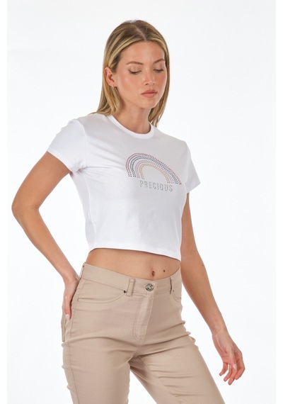Only Sıfır Yaka Beyaz Kadın T-shirt 15286662 001