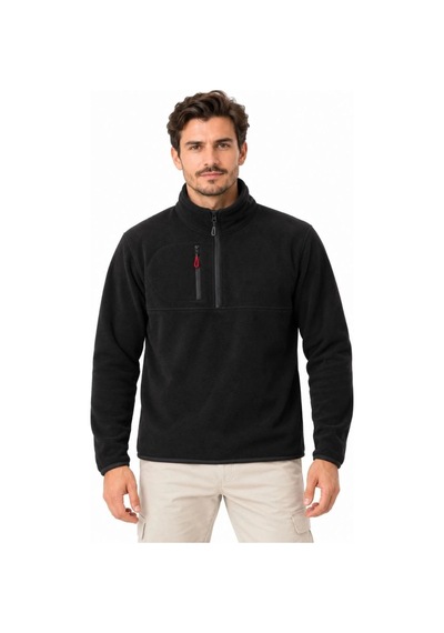 Freedom Store Erkek Polar Dik Yaka Yarım Fermuarlı Fermuarlı Göğüs Cepli Regular Fit Kışlık Sweatshirt - Siyah